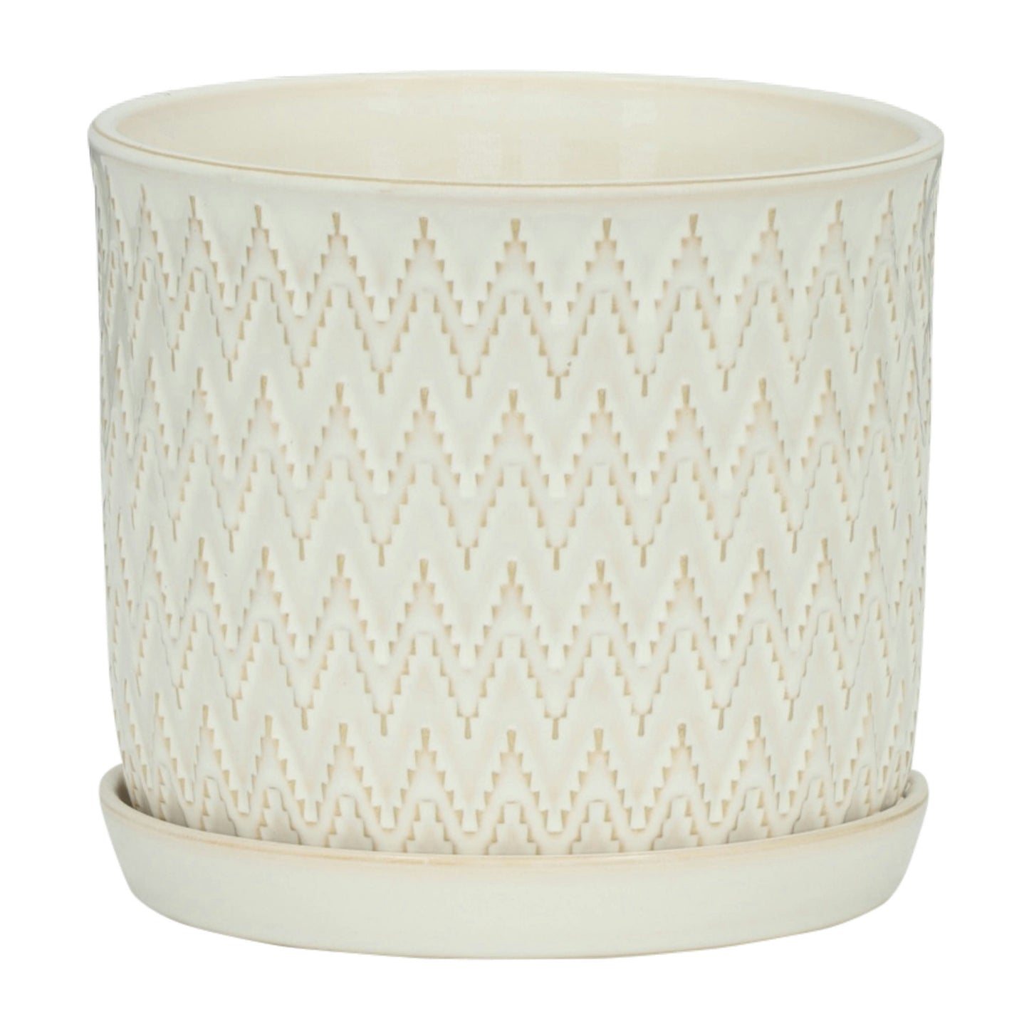 S/2 Chevron Planter 6/8" W/ Saucer, Beige