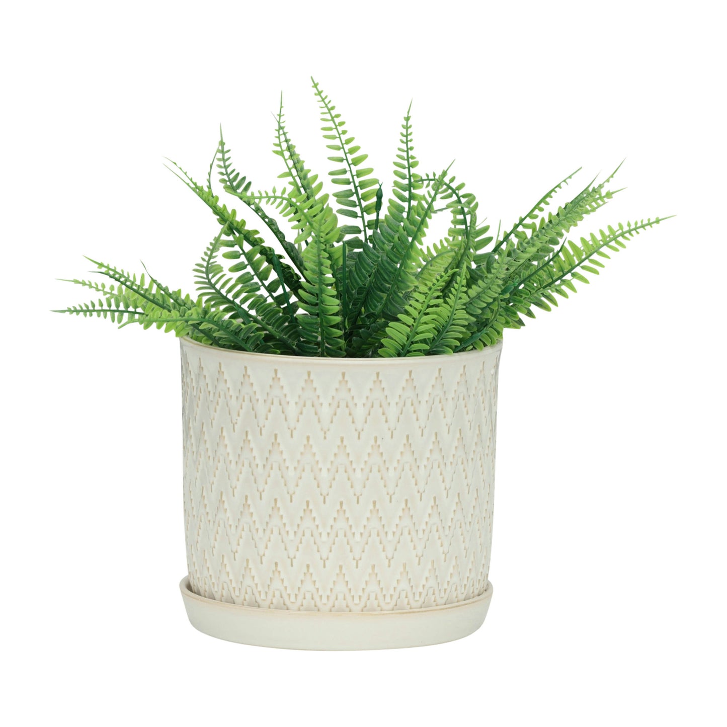 S/2 Chevron Planter 6/8" W/ Saucer, Beige