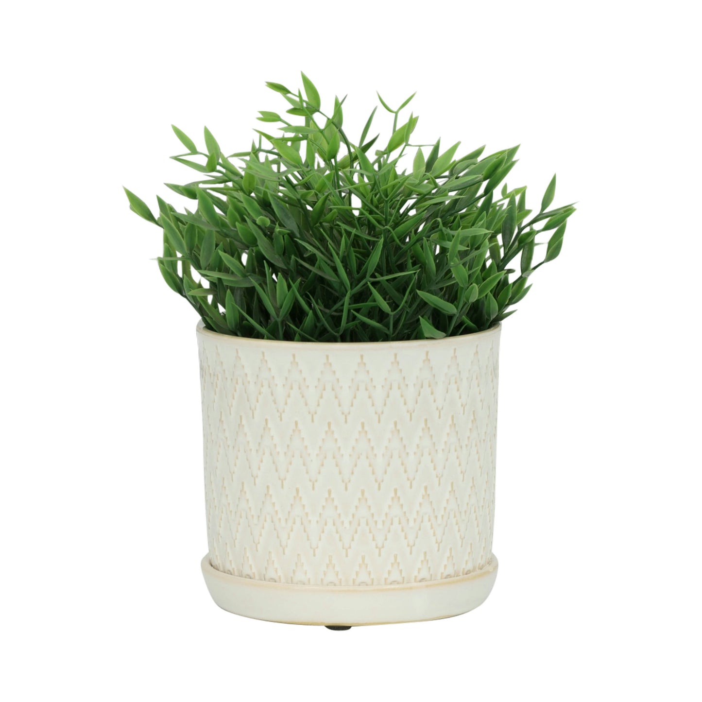 S/2 Chevron Planter 6/8" W/ Saucer, Beige