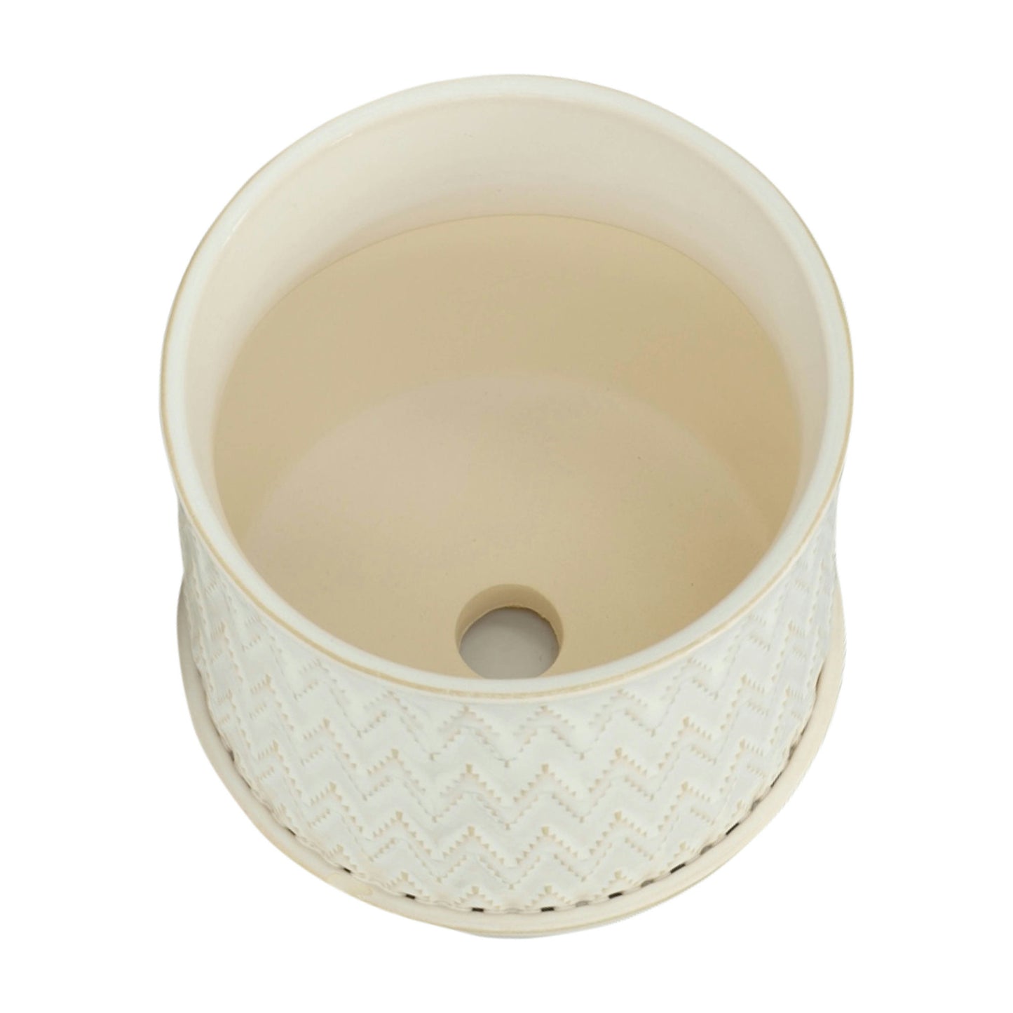 S/2 Chevron Planter 6/8" W/ Saucer, Beige