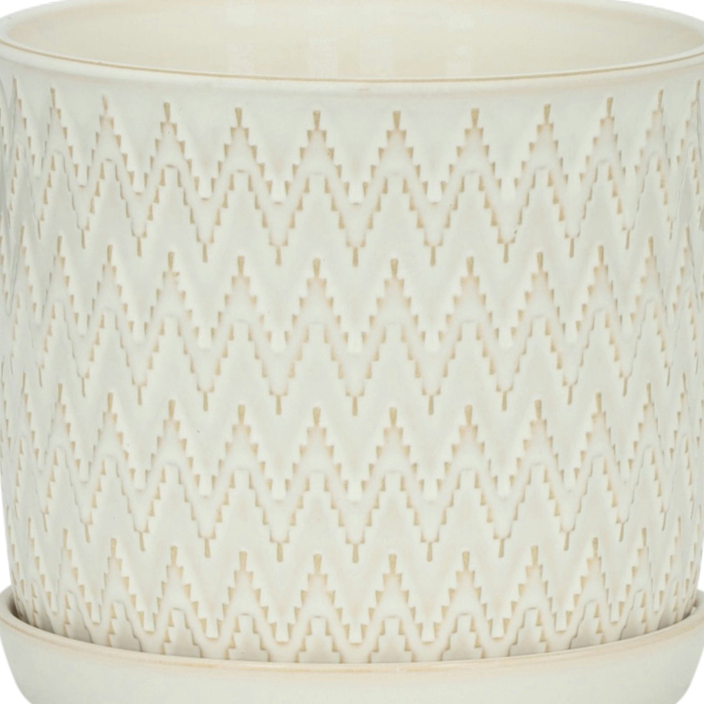 S/2 Chevron Planter 6/8" W/ Saucer, Beige