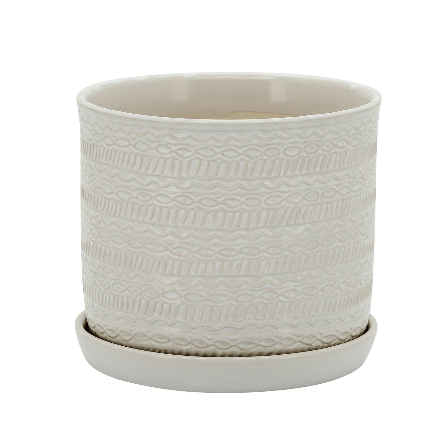 S/2 Tribal Planter W/ Saucer 6/8", White