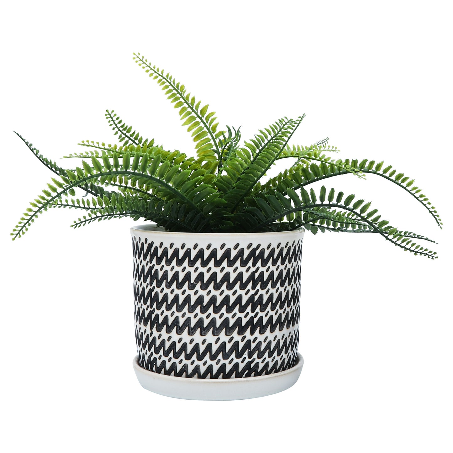 Cer, S/2 6/8" Zigzag Planter W/ Saucer , Black