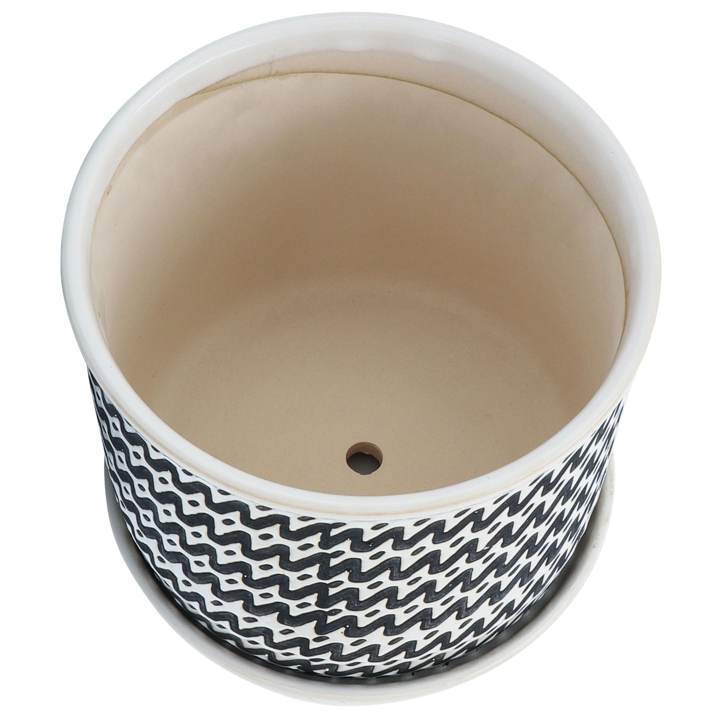 Cer, S/2 6/8" Zigzag Planter W/ Saucer , Black