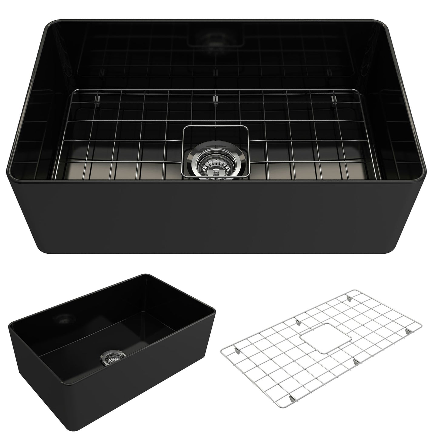 Aderci Ultra-Slim Farmhouse Apron Front Fireclay 30" Kitchen Sink in Black