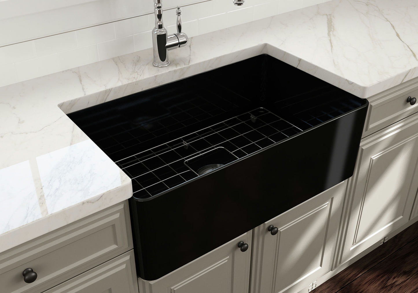 Aderci Ultra-Slim Farmhouse Apron Front Fireclay 30" Kitchen Sink in Black