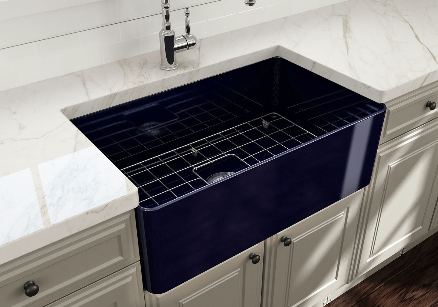 Aderci Ultra-Slim Farmhouse Apron Front Fireclay 30" Kitchen Sink in Blue