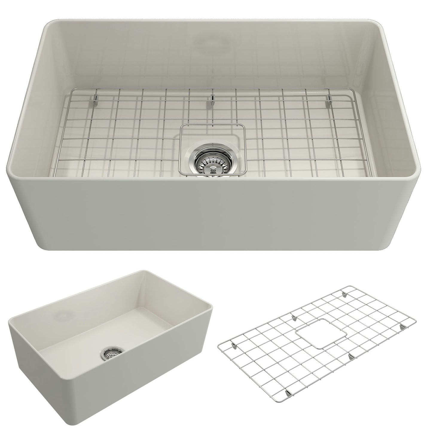 Aderci Ultra-Slim Farmhouse Apron Front Fireclay 30" Kitchen Sink in Biscuit