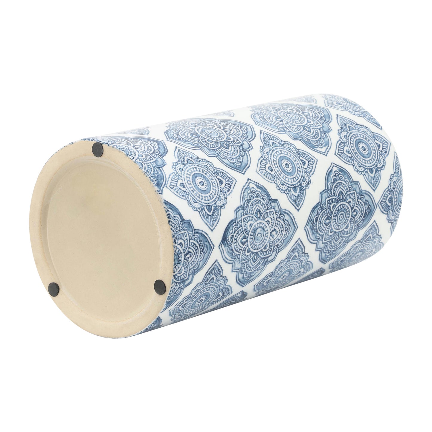Cer,13" Floral Jar With Gold Lid, Blue
