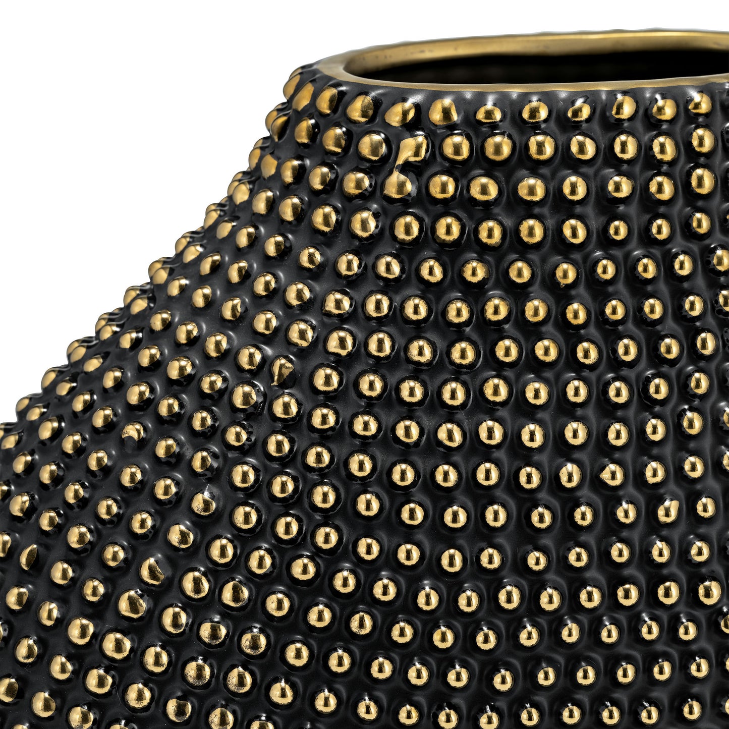 Ceramic 16" Beaded Vase, Black/gold