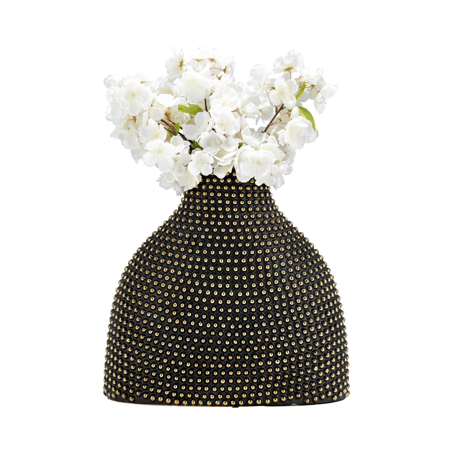 Ceramic 14" Beaded Vase, Black/gold