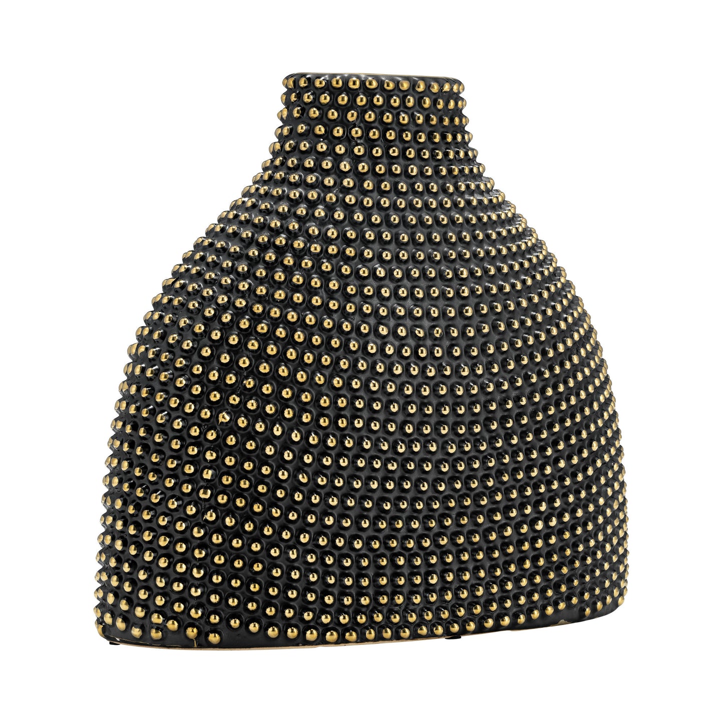 Ceramic 14" Beaded Vase, Black/gold