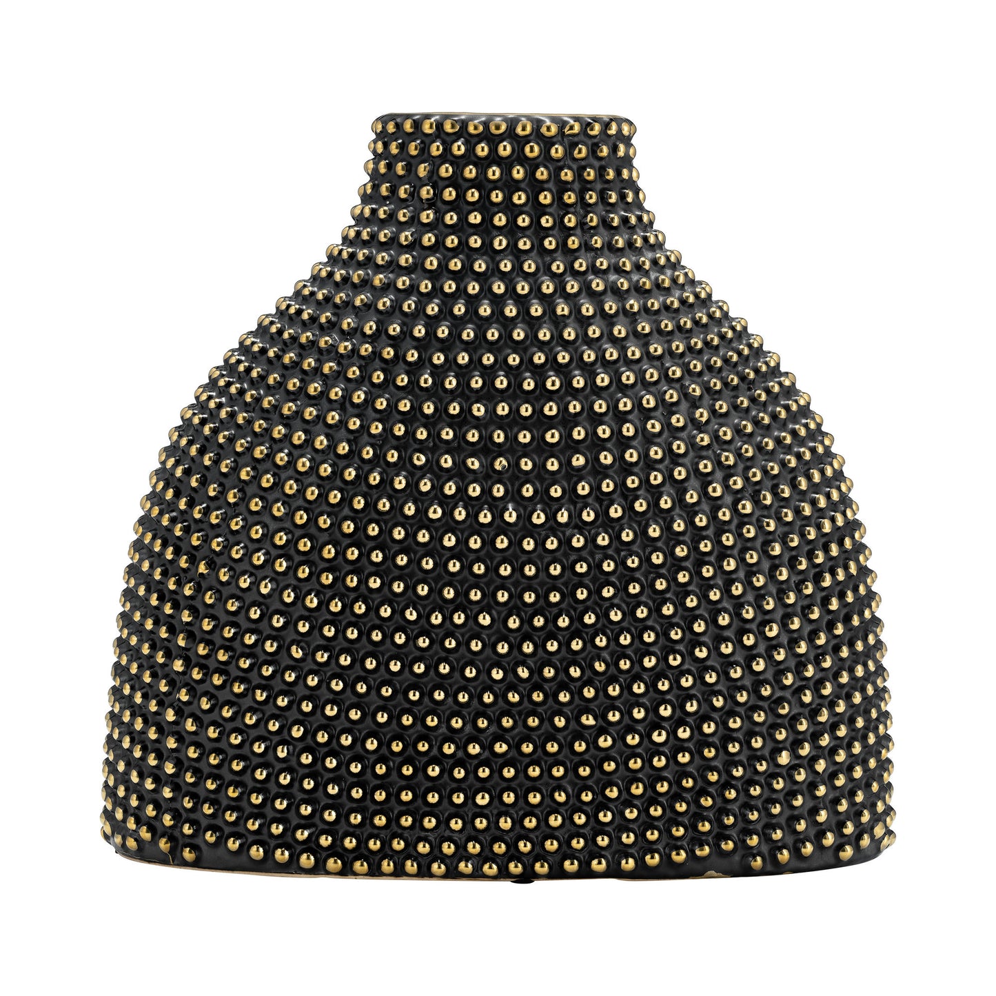 Ceramic 14" Beaded Vase, Black/gold