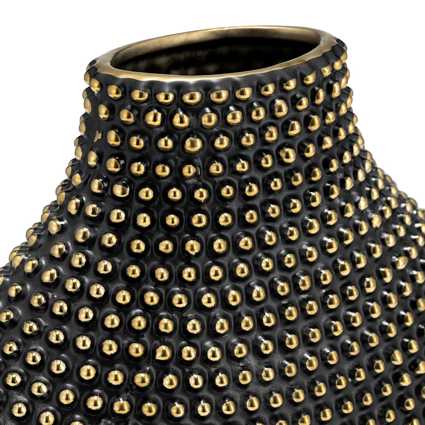 Ceramic 14" Beaded Vase, Black/gold