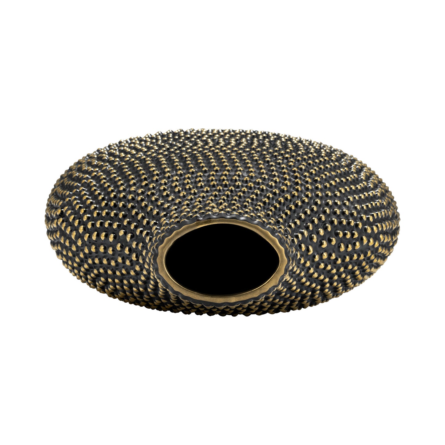 Ceramic 14" Beaded Vase, Black/gold
