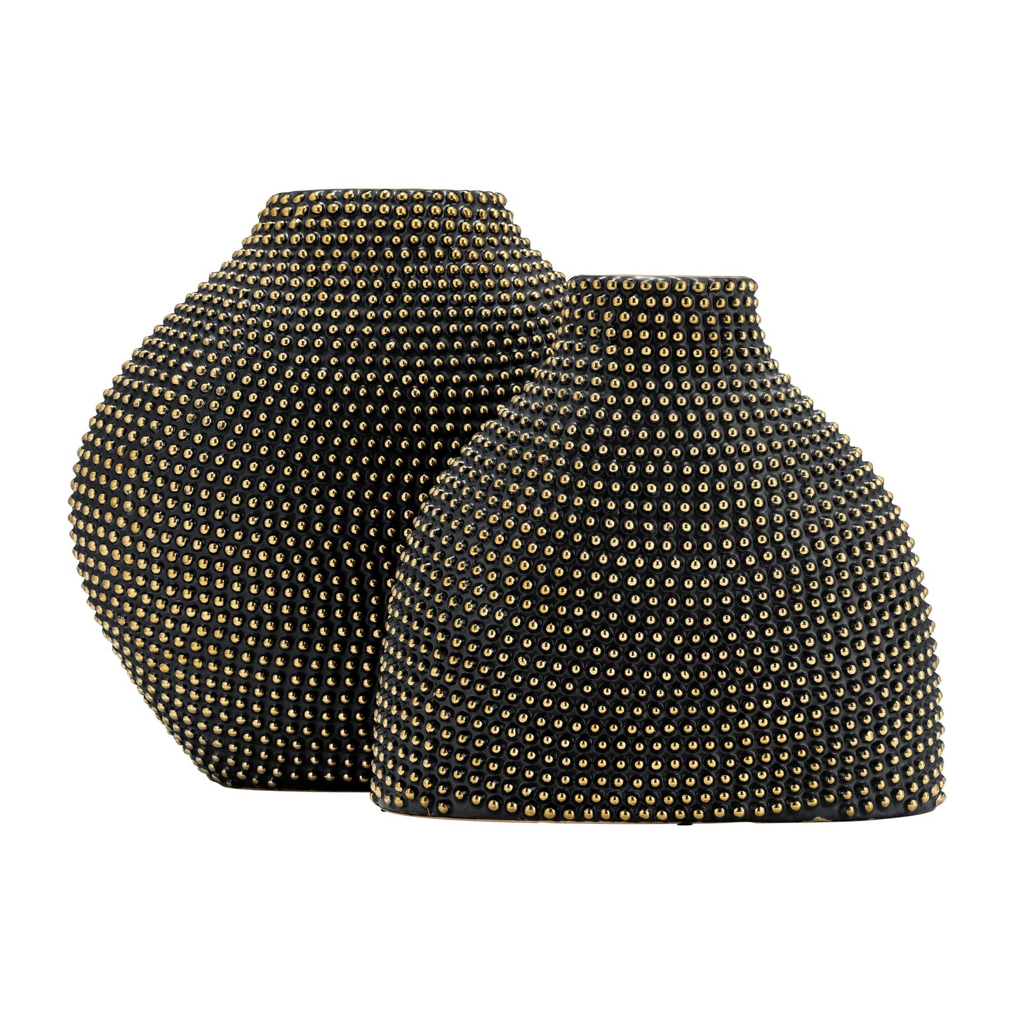 Ceramic 14" Beaded Vase, Black/gold