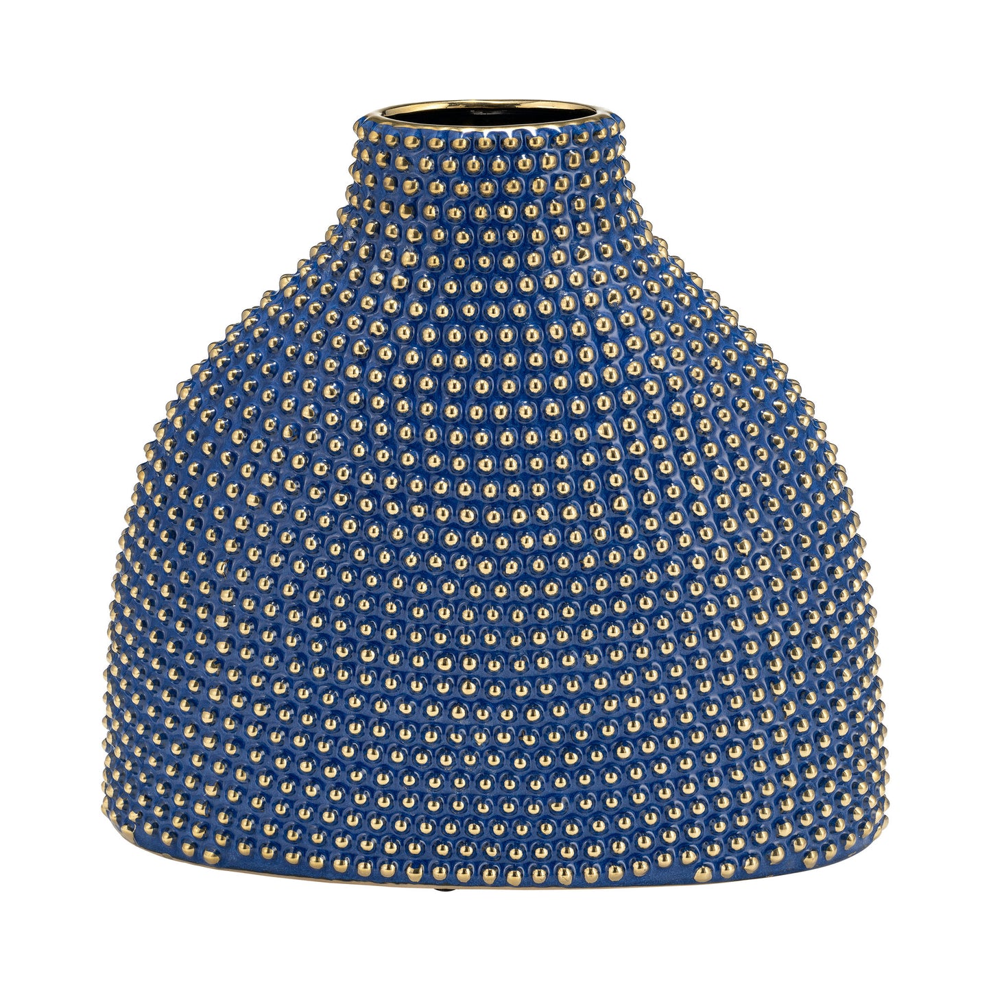 Ceramic 14" Beaded Vase, Navy/gold