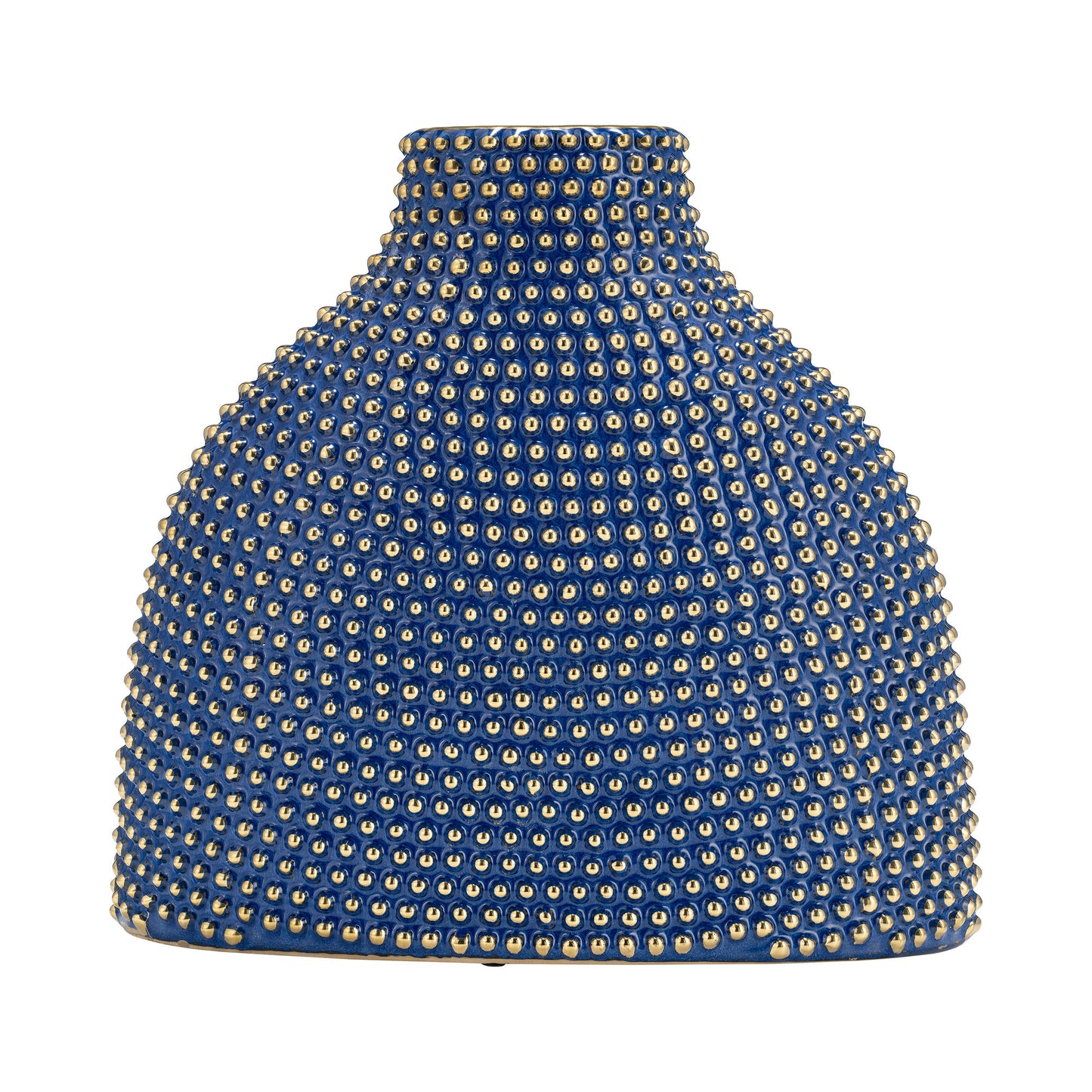 Ceramic 14" Beaded Vase, Navy/gold