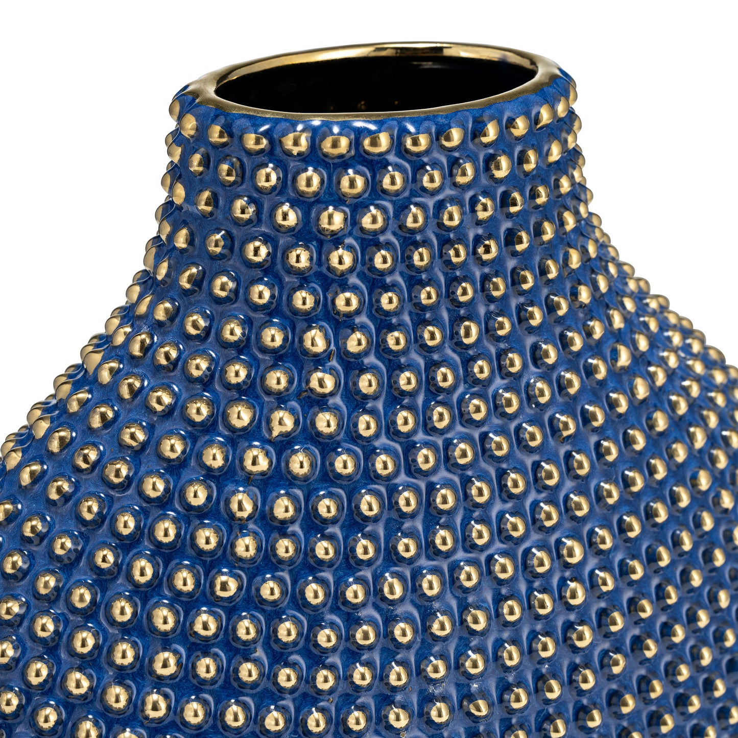 Ceramic 14" Beaded Vase, Navy/gold