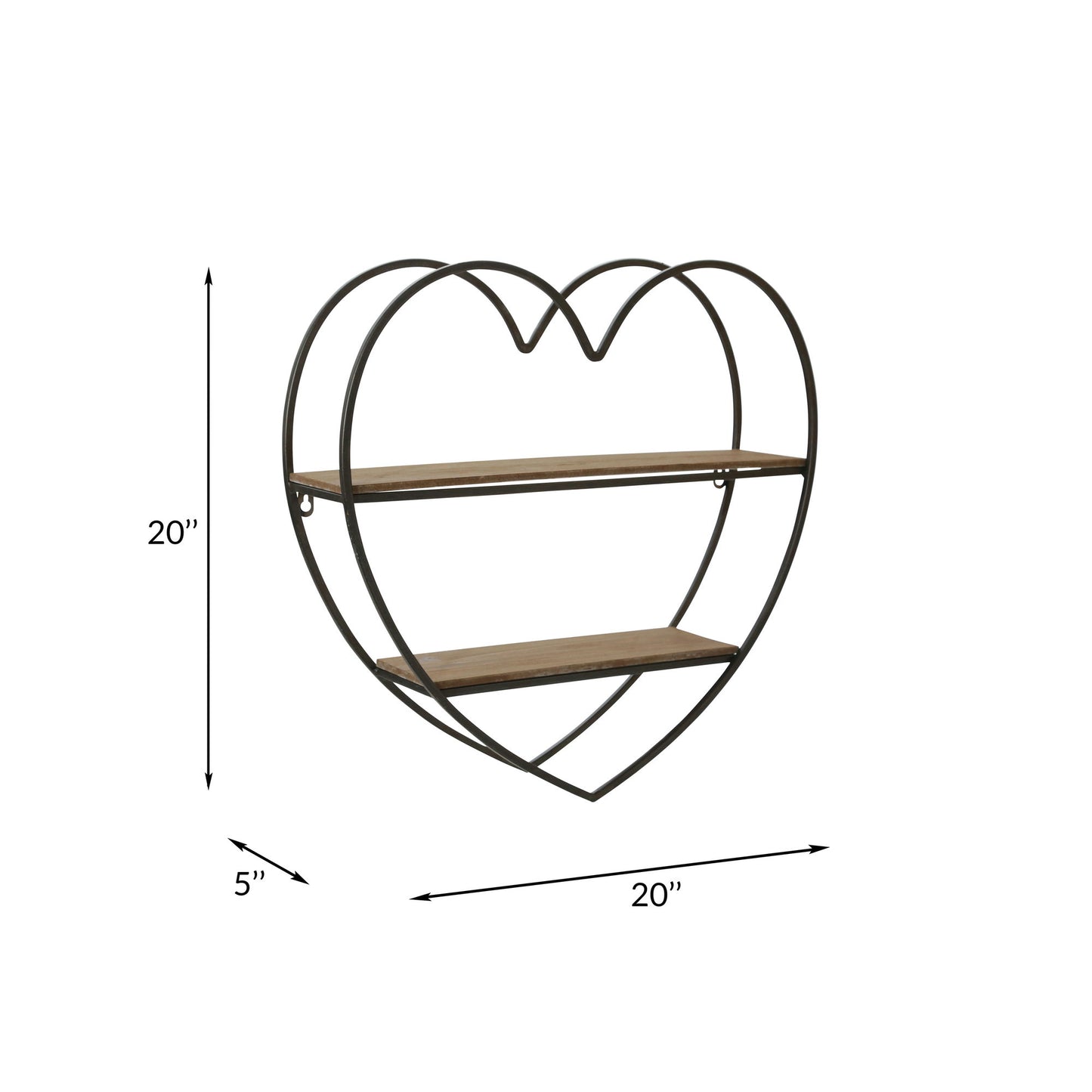 Metal/wood 2 Tier Heart Wall Shelf, Natural/black