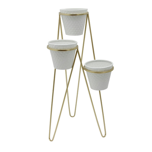 Metal 31" 3-tier Planter, White/gold