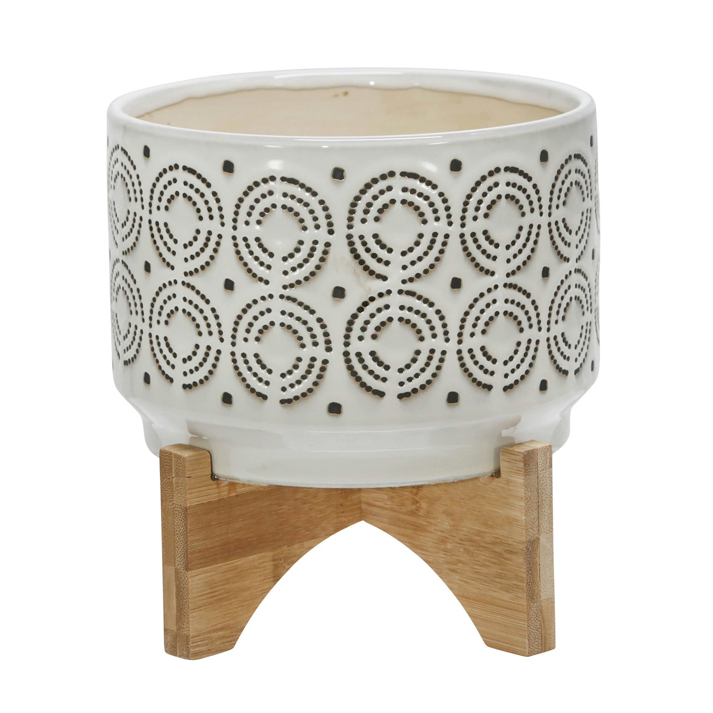 Ceramic 7" Swirl Planter On Stand, Ivory