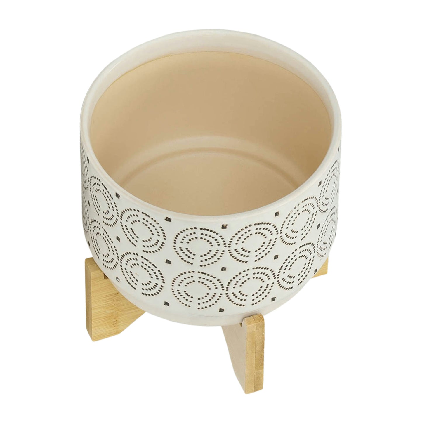 Ceramic 7" Swirl Planter On Stand, Ivory