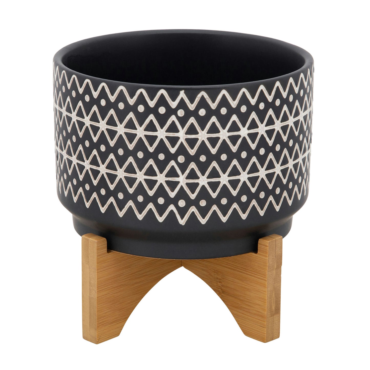 7" Abstract Planter On Stand, Black