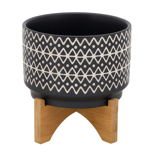 7" Abstract Planter On Stand, Black