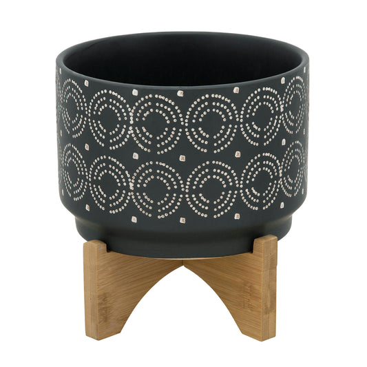 7" Swirl Planter On Stand, Black