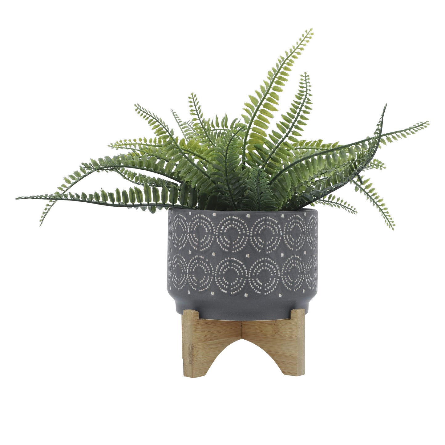 Cer, 7" Swirl Planter On Stand, Gray