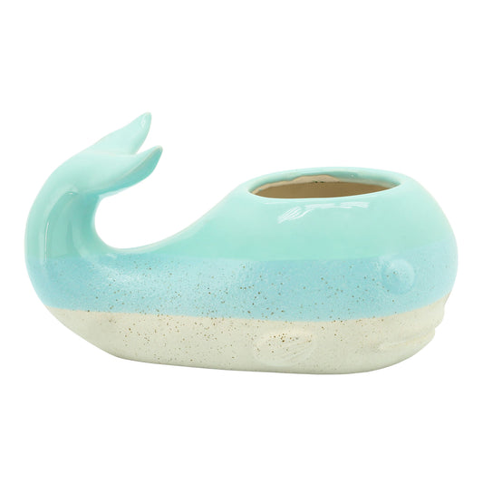 Ceramic 5" Whale Planter, Green