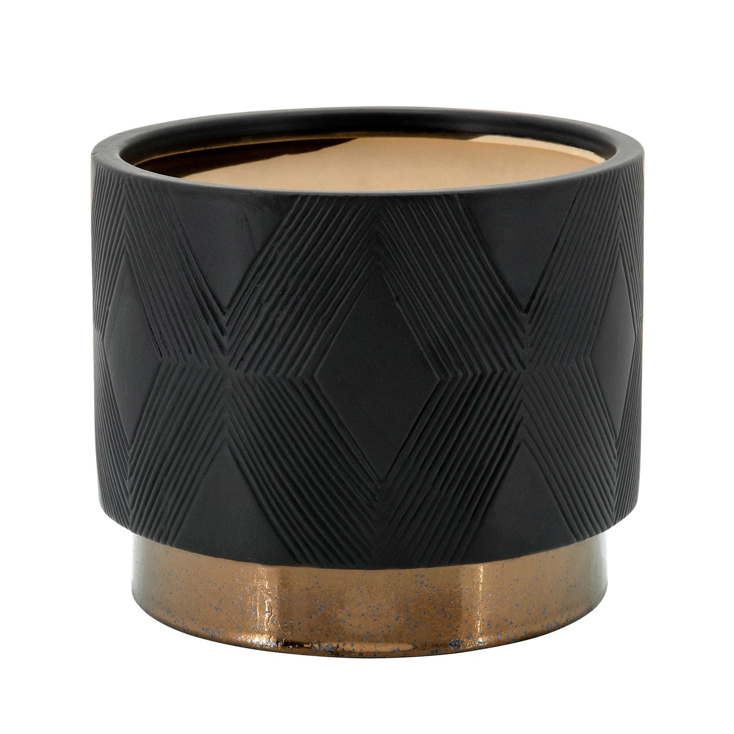 S/2 Diamond Metallic Planters 6/8", Black