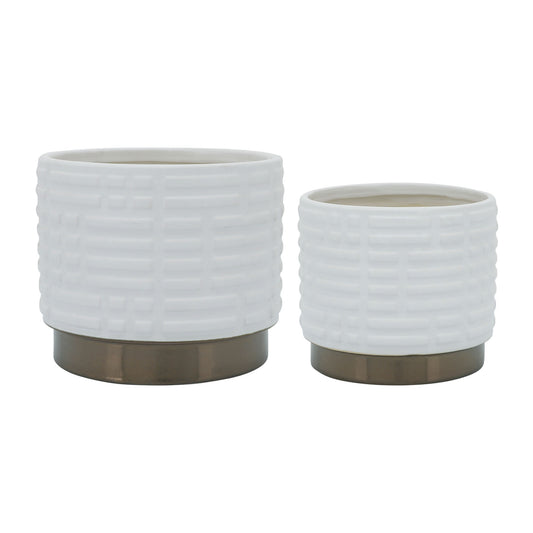 S/2 Maze Metallic Planters 6/8", White