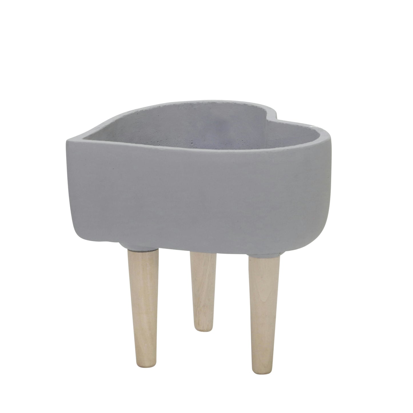 Ceramic 9" Heart Planter W/ Wooden Legs, Lt Gray