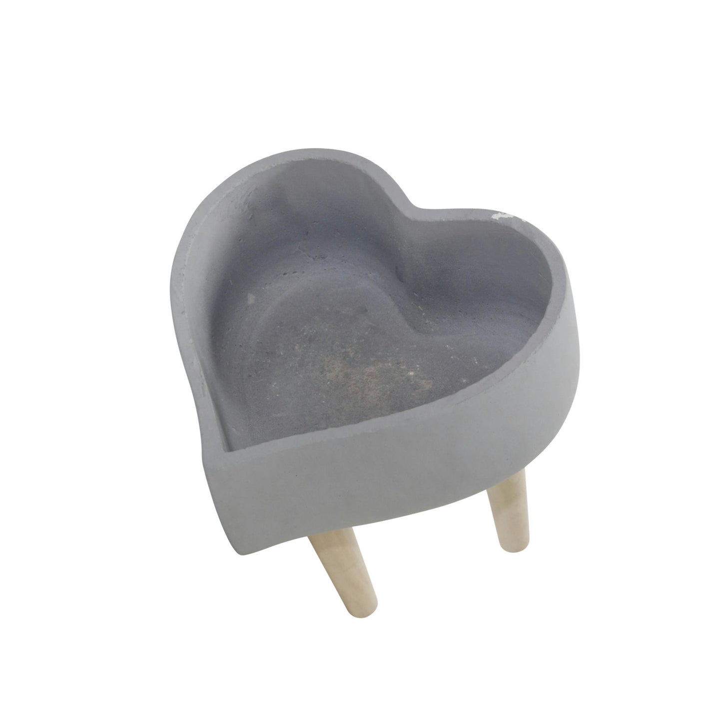 Ceramic 9" Heart Planter W/ Wooden Legs, Lt Gray