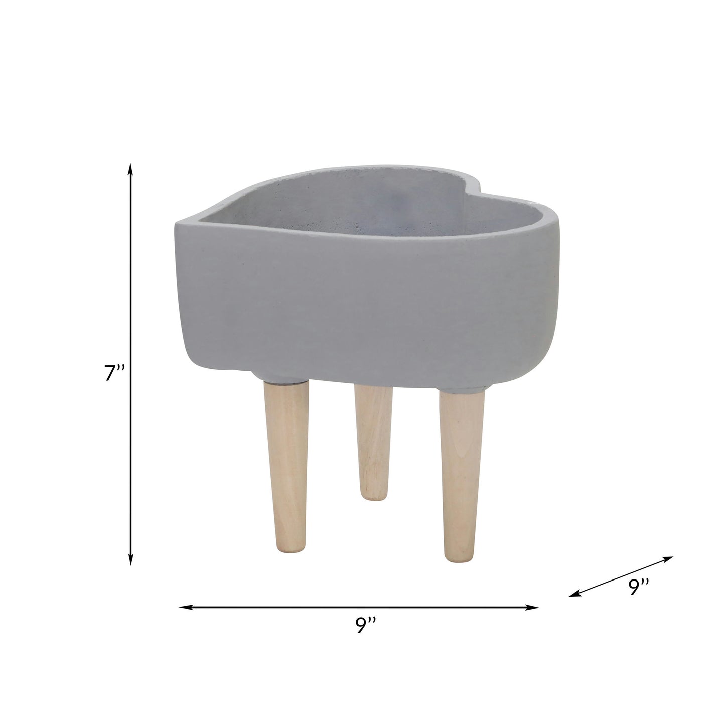 Ceramic 9" Heart Planter W/ Wooden Legs, Lt Gray