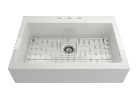 Nuova Apron Front Drop-In Fireclay 34" Single Bowl Kitchen Sink in White