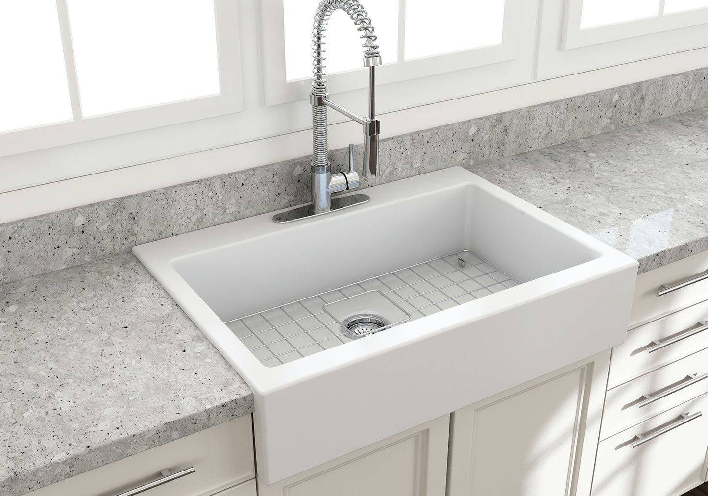 Nuova Apron Front Drop-In Fireclay 34" Single Bowl Kitchen Sink in Matte White