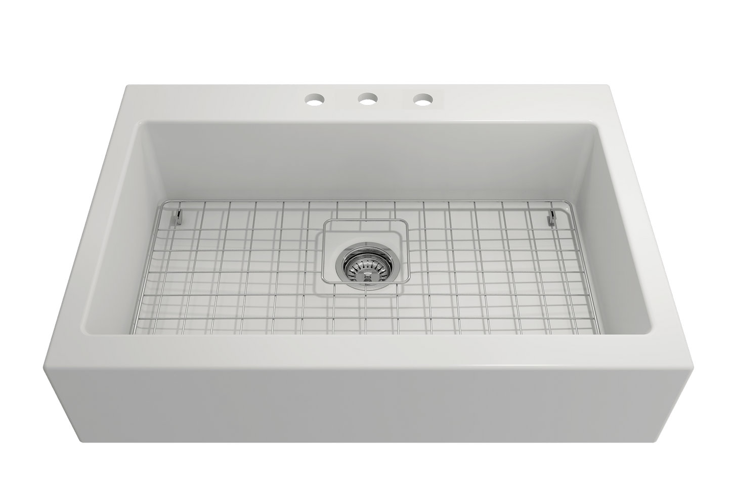 Nuova Apron Front Drop-In Fireclay 34" Single Bowl Kitchen Sink in Matte White