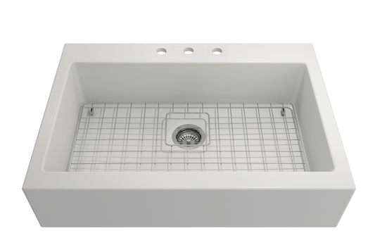 Nuova Apron Front Drop-In Fireclay 34" Single Bowl Kitchen Sink in Matte White