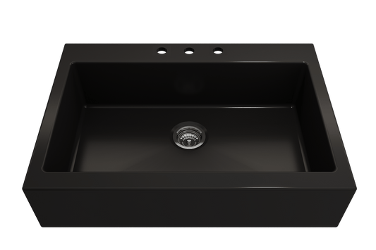 Nuova Apron Front Drop-In Fireclay 34" Single Bowl Kitchen Sink in Matte Black