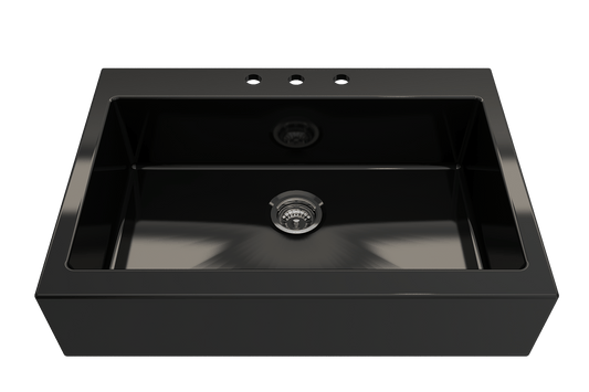 Nuova Apron Front Drop-In Fireclay 34" Single Bowl Kitchen Sink in Black