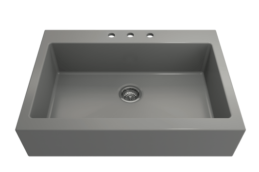 Nuova Apron Front Drop-In Fireclay 34" Single Bowl Kitchen Sink in Matte Gray