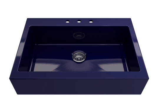 Nuova Apron Front Drop-In Fireclay 34" Single Bowl Kitchen Sink in Sapphire Blue