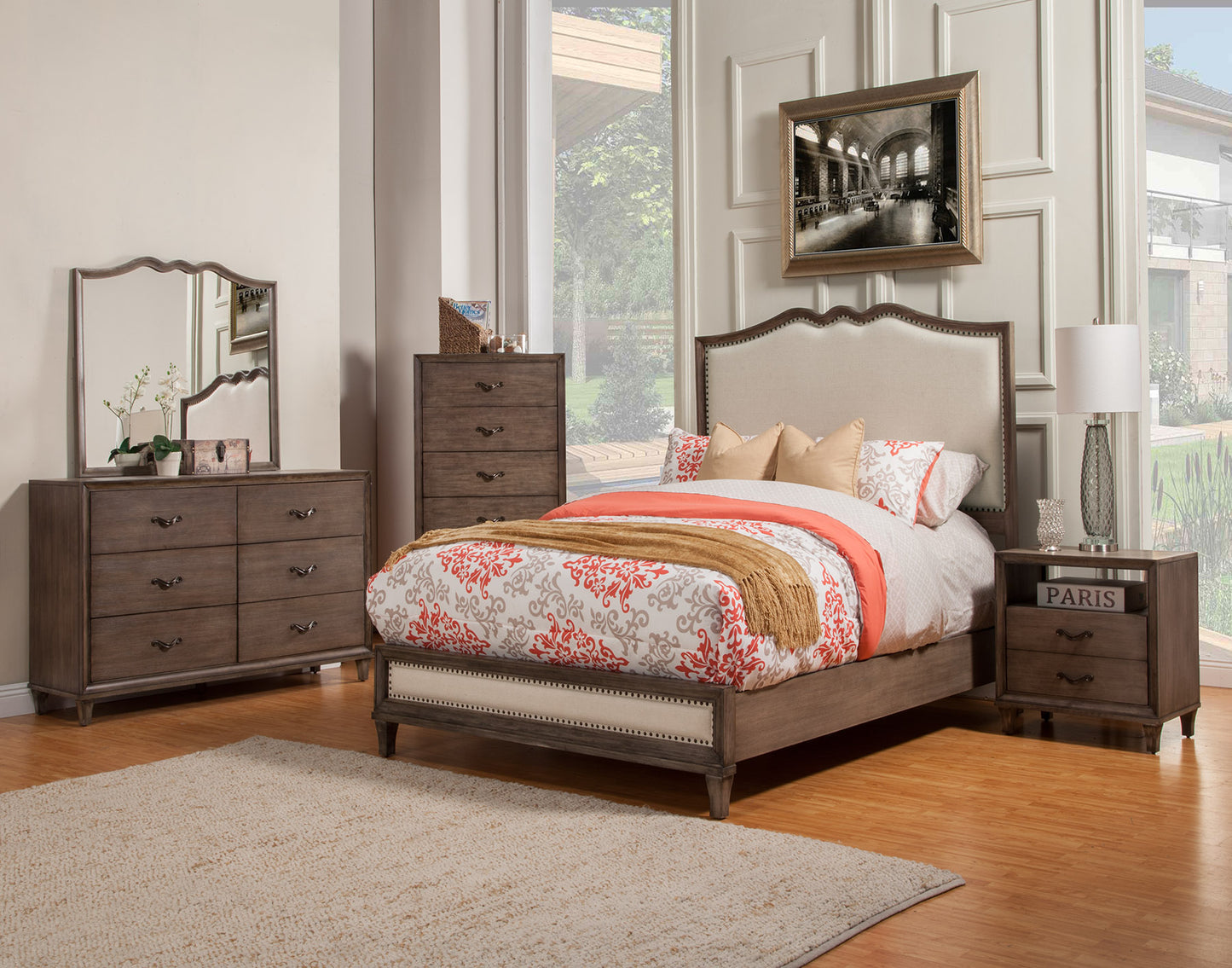 Charleston Queen Panel Bed With Upholstered Head & Footboard, Antique Grey