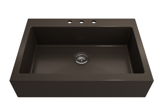 Nuova Apron Front Drop-In Fireclay 34" Single Bowl Kitchen Sink in Matte Brown