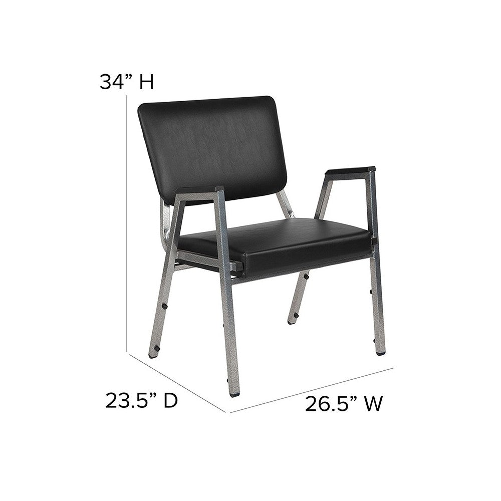 1500 lb. Rated Black Antimicrobial Vinyl Bariatric Medical Reception Arm Chair with 3/4 Panel Back