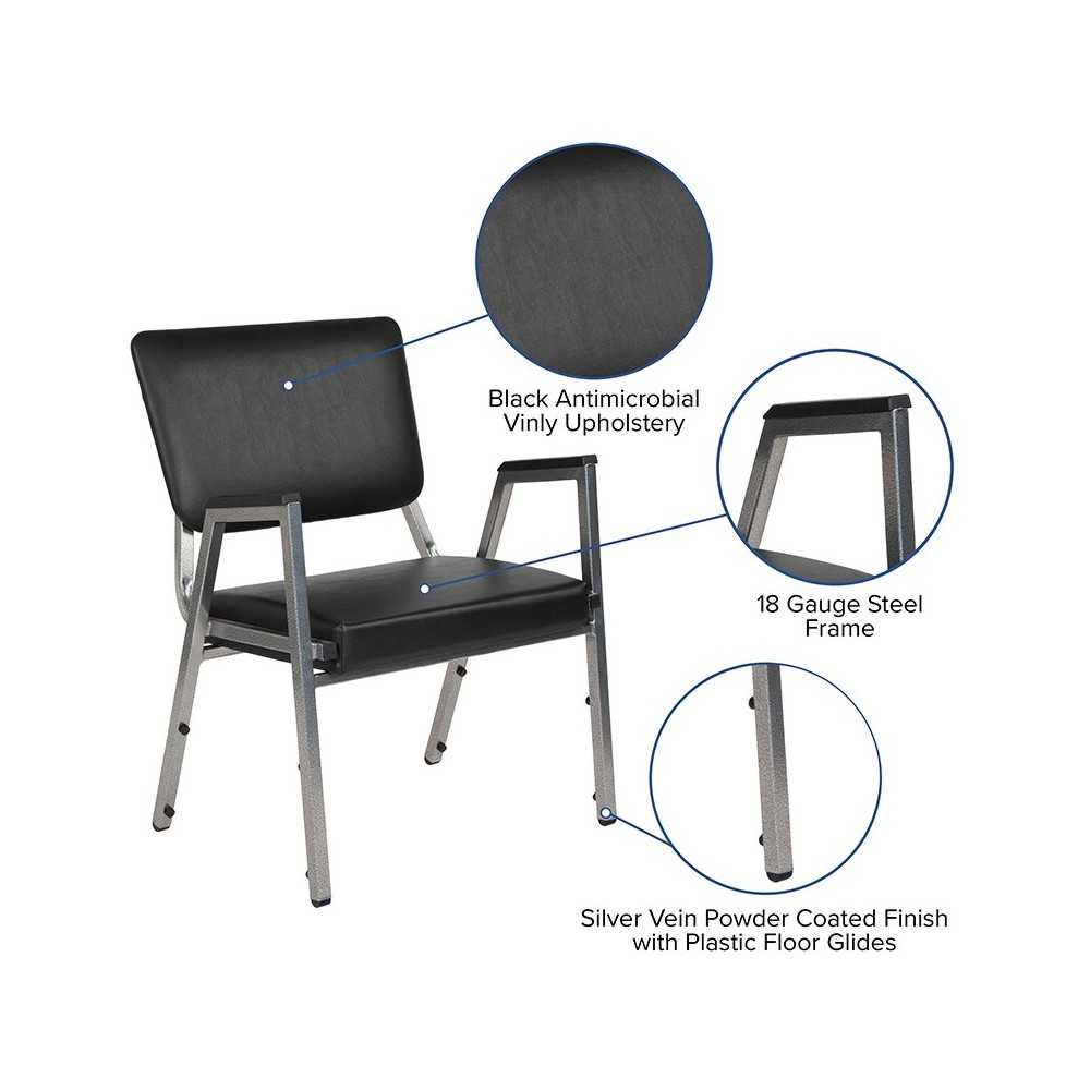 1500 lb. Rated Black Antimicrobial Vinyl Bariatric Medical Reception Arm Chair with 3/4 Panel Back