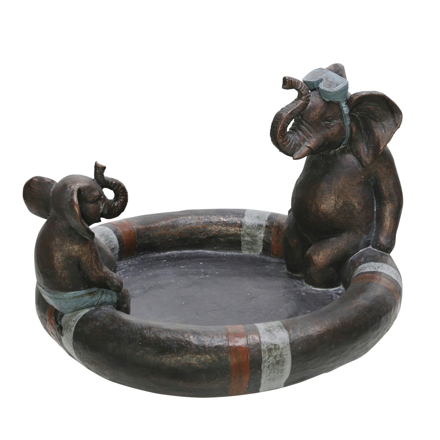 Polyresin 10" Dad & Son Elephant Bird Bath, Copper